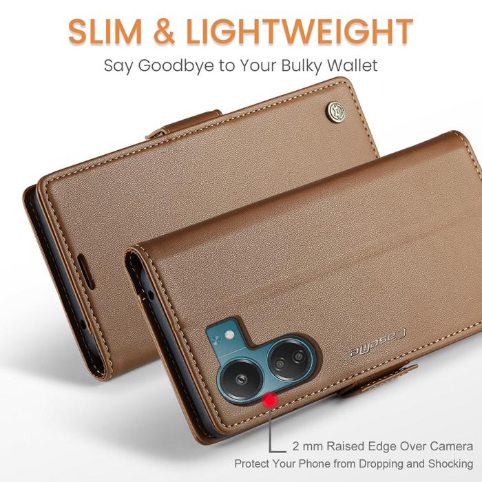 Bild 5, CASEME CASEME Xiaomi Redmi 13C 4G Fodral RFID Litchi Läder Brun