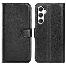  Samsung Galaxy S24 Fodral Litchi L&auml;der Svart