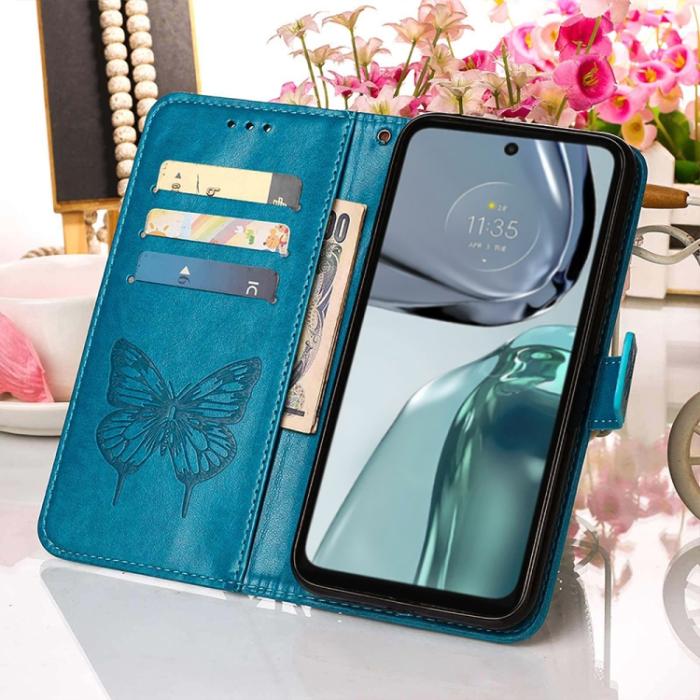 Bild 5,  Motorola Moto G62 5G Fodral Med Fjäril Tryck Blå
