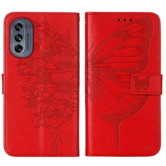 Bild 2,  Motorola Moto G62 5G Fodral Med Fjäril Tryck Röd