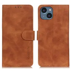 KHAZNEH KHAZNEH iPhone 15 Fodral Retro L&auml;der Brun