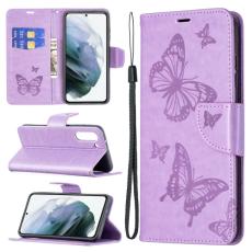  Samsung Galaxy S21 FE Fodral Butterfly L&auml;der Lila