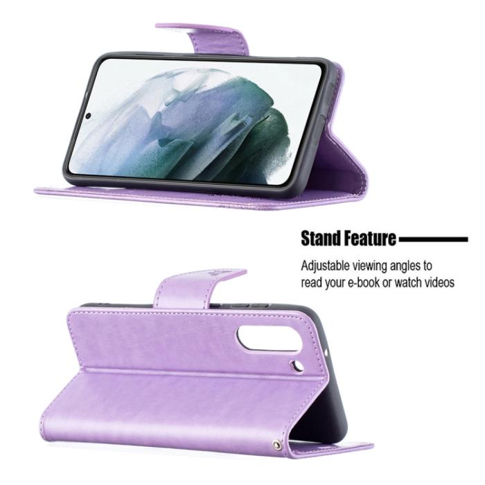 Bild 4,  Samsung Galaxy S21 FE Fodral Butterfly Läder Lila