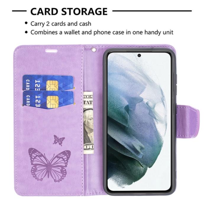 Bild 5,  Samsung Galaxy S21 FE Fodral Butterfly Läder Lila