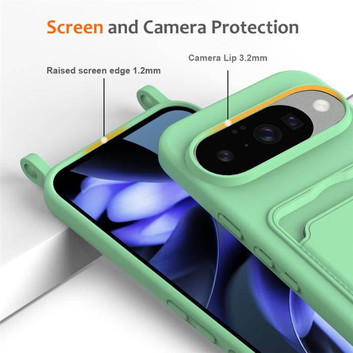 Bild 6,  Google Pixel 10 Skal Med Kortfack & Mobilsnöre Silikon Grön