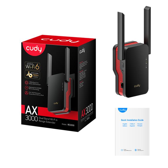 Bild 5, Cudy Cudy Wi-Fi Extender RE3000 AX3000 Mesh Svart/Röd