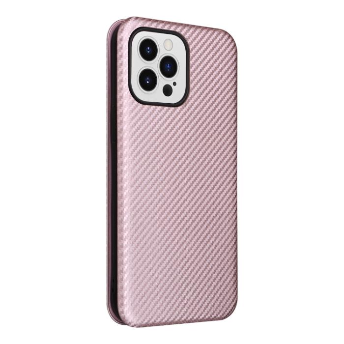 Bild 3,  iPhone 14 Pro Max Fodral Flip Kolfiber Textur Roséguld
