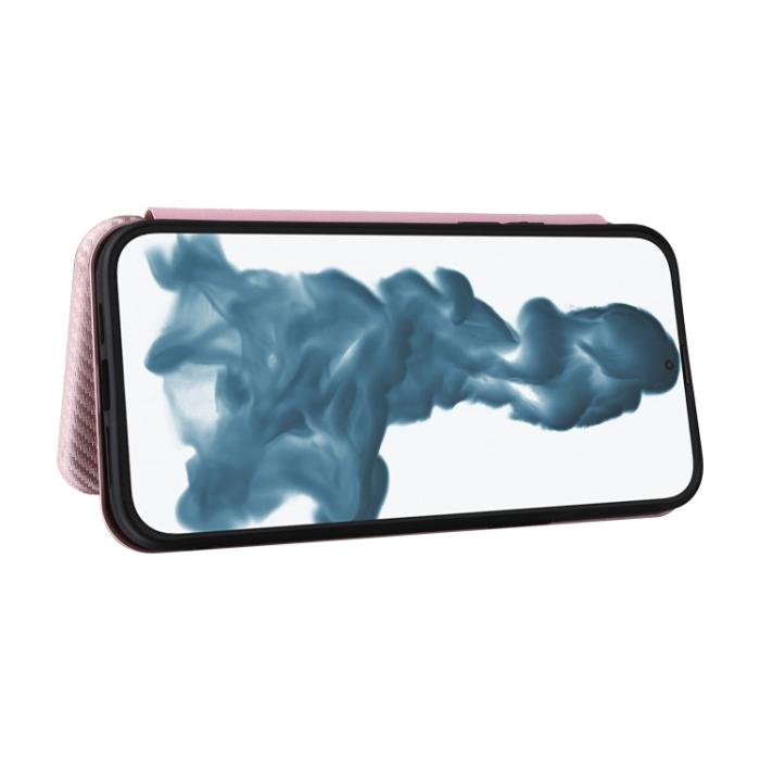 Bild 5,  iPhone 14 Pro Max Fodral Flip Kolfiber Textur Roséguld