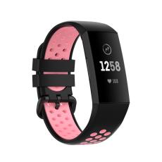  Fitbit Charge 4/3 Silikon Tr&auml;ningsarmband Svart/Ljus Rosa