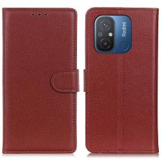  Xiaomi Redmi 12C 4G Fodral L&auml;der Litchi Textur Brun