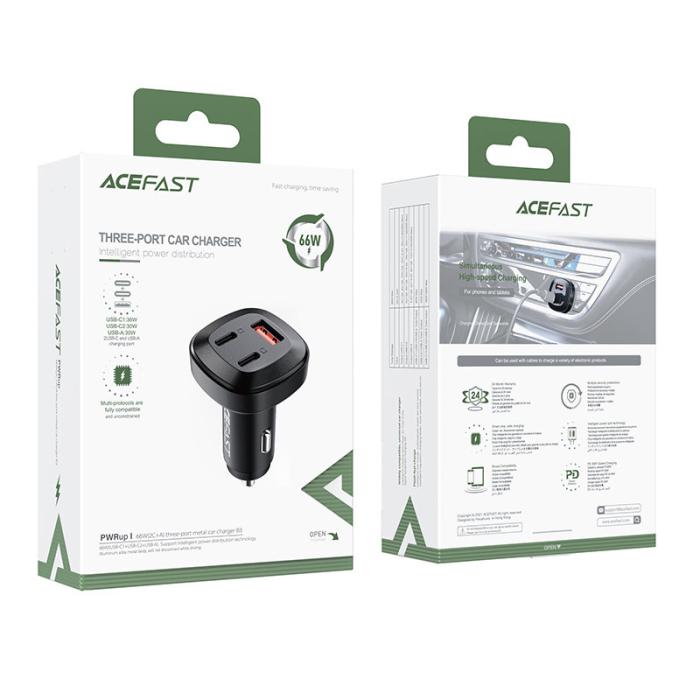 Bild 6, Acefast Acefast 66W PD PPS QC Billaddare 2x USB-C / USB-A Svart