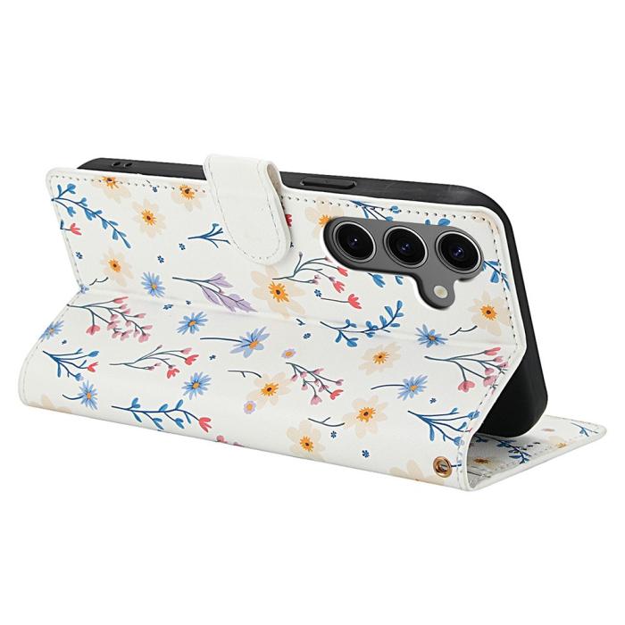 Bild 3,  Samsung Galaxy S26 Fodral Rhombus Läder Blommor Vit