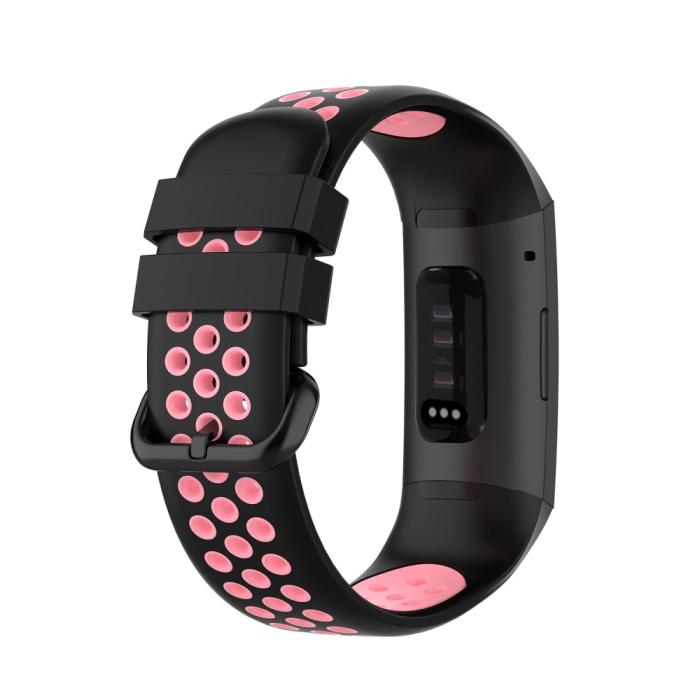 Bild 2,  Fitbit Charge 4/3 Silikon Träningsarmband Svart/Ljus Rosa