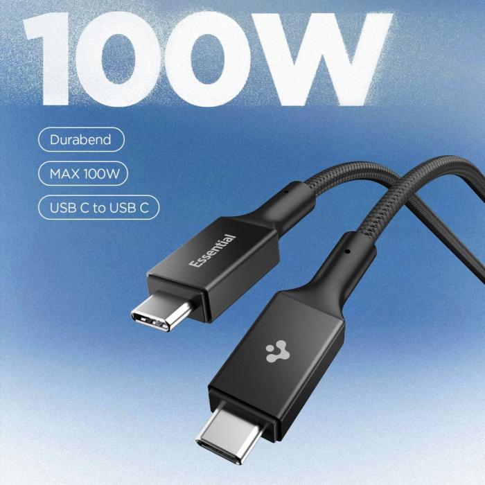 Bild 3, Spigen Spigen 1m 100W USB-C - USB-C Kabel Essential Svart