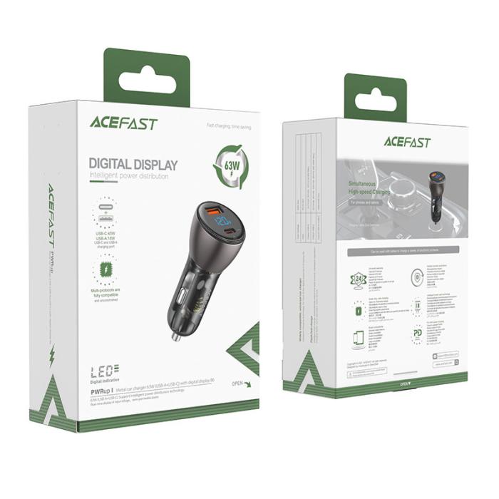 Bild 6, Acefast Acefast 63W PD PPS QC Billaddare USB-C / USB-A Svart