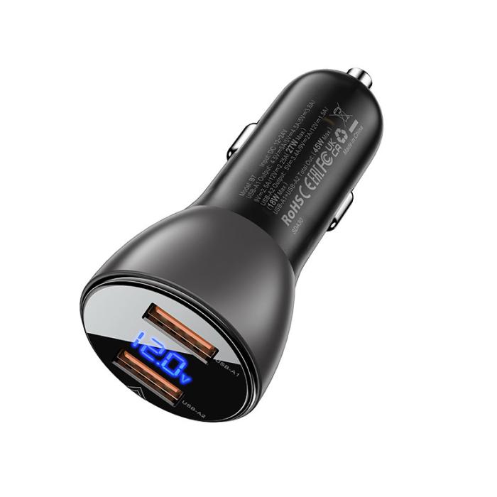Bild 2, Acefast Acefast 45W Snabbladdare Billaddare 2x USB-A Svart