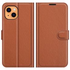  iPhone 13 Fodral Litchi L&auml;der Brun