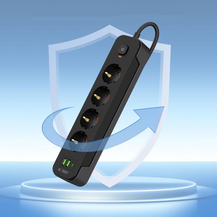 Bild 4, Tech-Protect Tech-Protect 2 m Förgreningsdosa Med USB-C/USB-A Svart