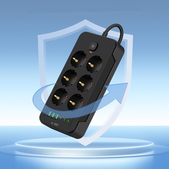 Bild 4, Tech-Protect Tech-Protect 2 m Förgreningsdosa Med USB-C/USB-A Svart