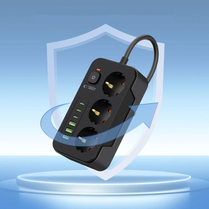 Bild 4, Tech-Protect Tech-Protect 2 m Förgreningsdosa Med USB-C/USB-A Svart