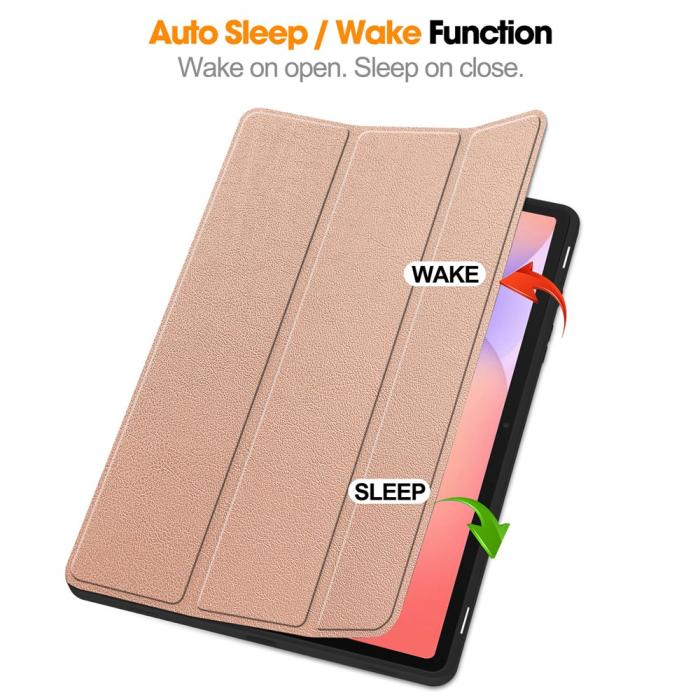 Bild 3,  Samsung Galaxy Tab S10 Lite Fodral Tri-Fold Pennhållare Roséguld