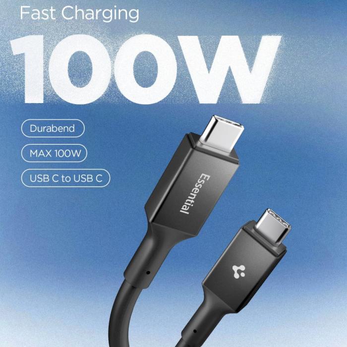 Bild 2, Spigen Spigen 2m 100W USB-C - USB-C Kabel Essential Svart