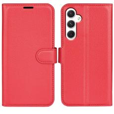  Samsung Galaxy S24 Fodral Litchi L&auml;der R&ouml;d