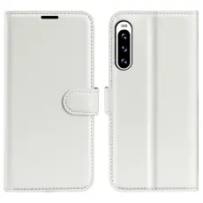  Sony Xperia 10 V Litchi Pl&aring;nboksfodral Vit