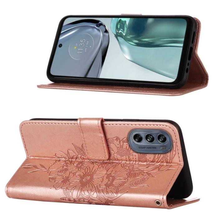 Bild 3,  Motorola Moto G62 5G Fodral Med Fjäril Tryck Roséguld
