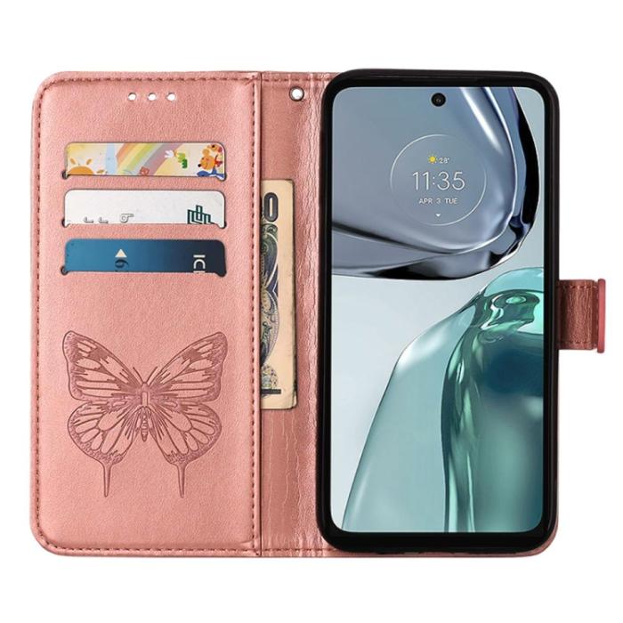 Bild 4,  Motorola Moto G62 5G Fodral Med Fjäril Tryck Roséguld