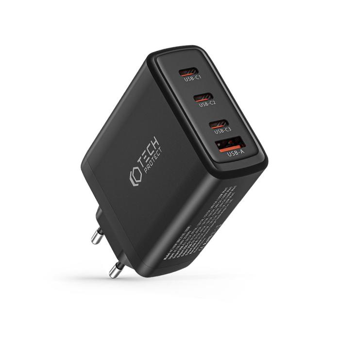 Bild 6, Tech-Protect Tech-Protect 100W GaN PD/QC Väggladdare 3x USB-C 1x USB-A Svart