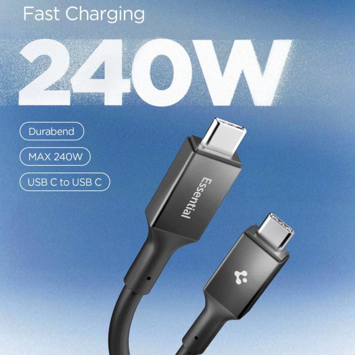 Bild 2, Spigen Spigen 1.2m 240W USB-C - USB-C Kabel Essential Svart