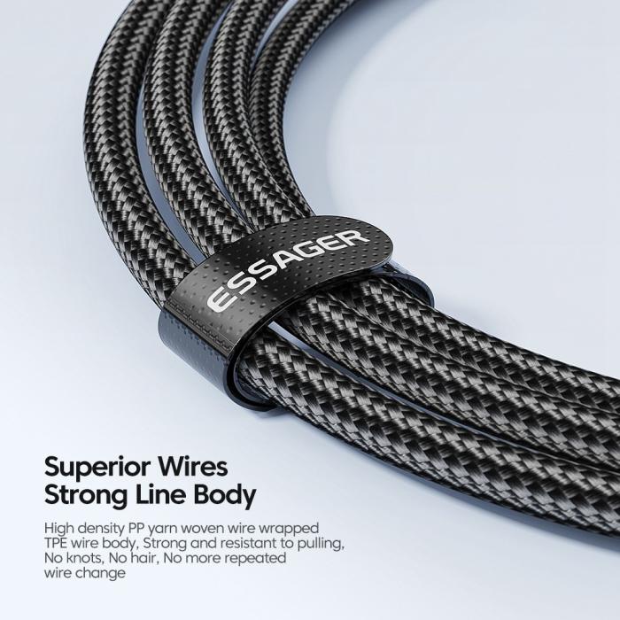 Bild 4, ESSAGER ESSAGER 1m 60W PD USB-C - USB-C Laddningskabel Svart