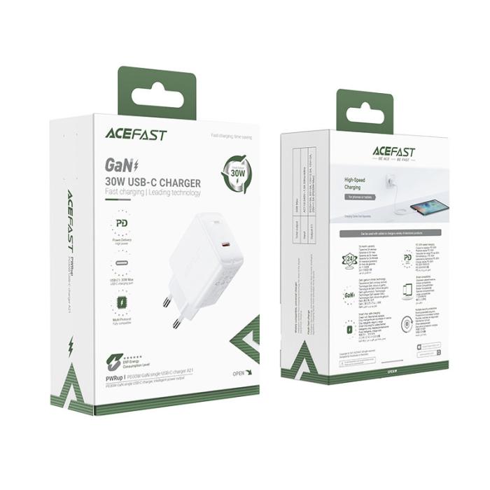 Bild 5, Acefast Acefast 30W GaN PD QC USB-C Väggladdare Vit