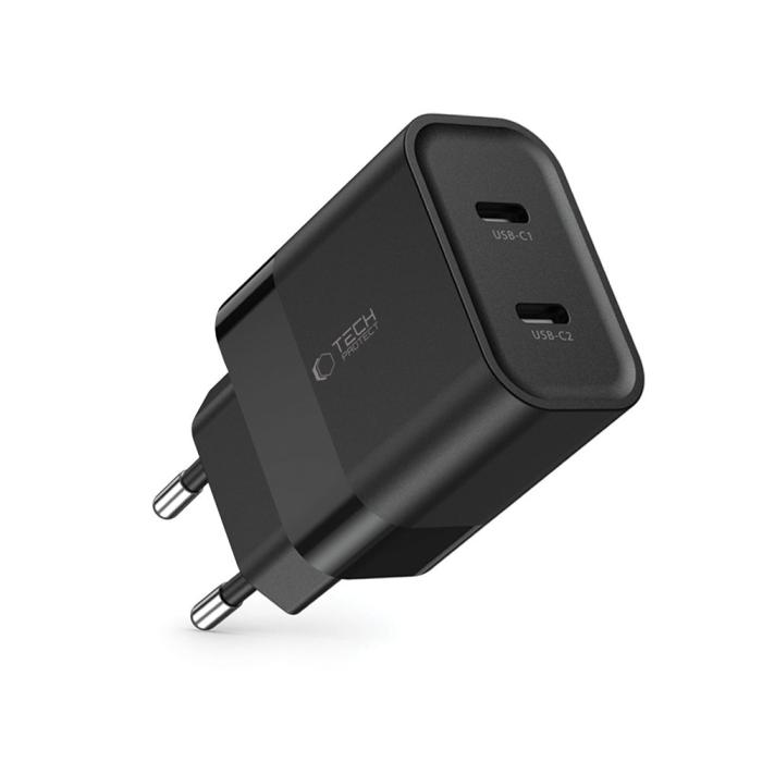 Bild 6, Tech-Protect Tech-Protect 20W PD 2x USB-C Väggladdare Svart