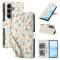  Samsung Galaxy S26 Fodral Rhombus Läder Blommor Vit