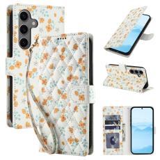 Samsung Galaxy S26 Fodral Rhombus L&auml;der Blommor Vit
