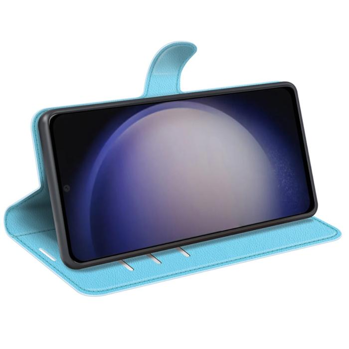 Bild 3,  Samsung Galaxy S24 Fodral Litchi Läder Ljus Blå