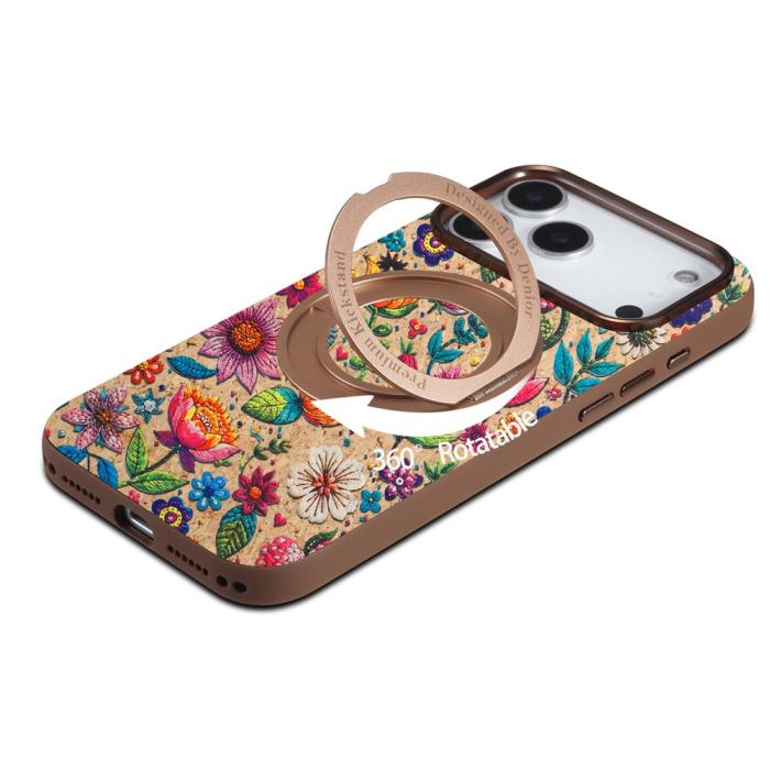 Bild 2, DENIOR DENIOR iPhone 18 Pro / 17 Pro Skal MagSafe Ringstativ Blommor