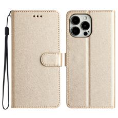  iPhone 16 Pro Max Fodral Silk Textur Med Snodd Guld