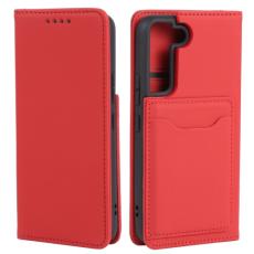  Samsung Galaxy S22 Fodral Flip L&auml;der Med Kortfack R&ouml;d