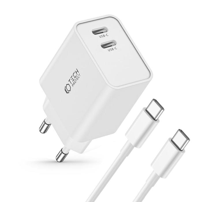 Bild 2, Tech-Protect Tech-Protect 25W Väggladdare PD Inkl. USB-C Kabel UltraBoost Vit