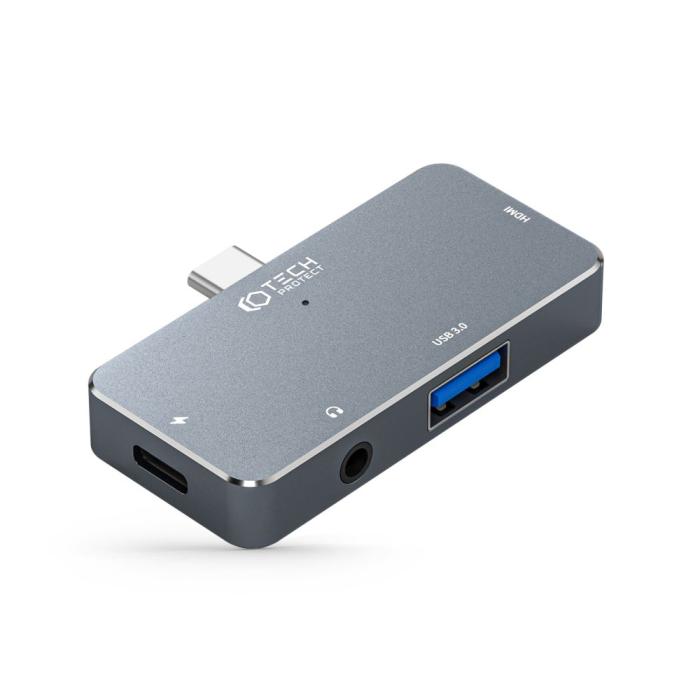 Bild 2, Tech-Protect Tech-Protect 4in1 USB-C Hub USB-A/HDMI/AUX/USB-C Grå
