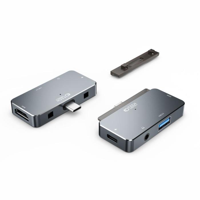 Bild 3, Tech-Protect Tech-Protect 4in1 USB-C Hub USB-A/HDMI/AUX/USB-C Grå