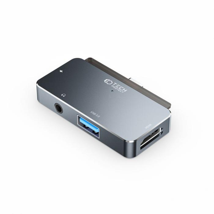 Bild 5, Tech-Protect Tech-Protect 4in1 USB-C Hub USB-A/HDMI/AUX/USB-C Grå