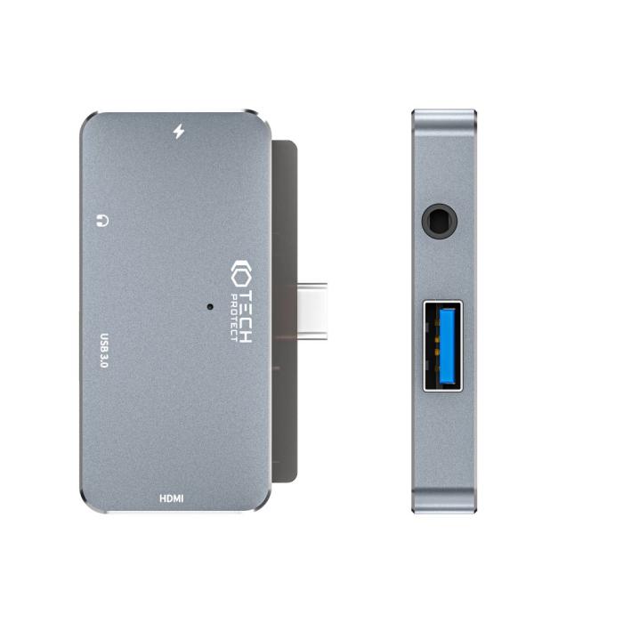 Bild 6, Tech-Protect Tech-Protect 4in1 USB-C Hub USB-A/HDMI/AUX/USB-C Grå