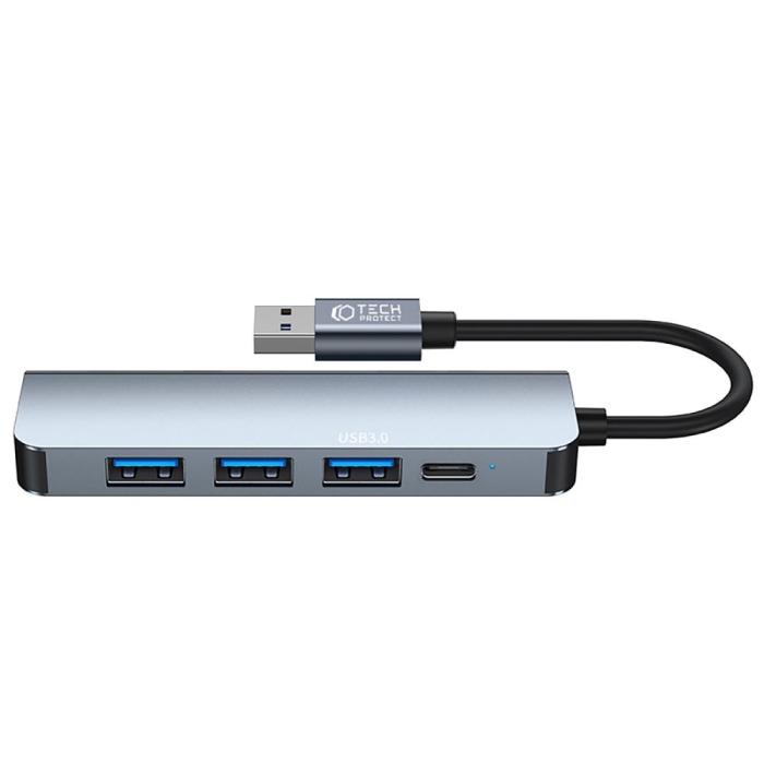Bild 3, Tech-Protect Tech-Protect 5in1 USB-A Hub USB-C / USB-A Grå