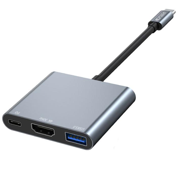 Bild 2, Tech-Protect Tech-Protet 3in1 USB-C Hub USB-A / HDMI / USB-C Grå
