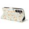  Samsung Galaxy S26 Fodral Rhombus Läder Blommor Vit