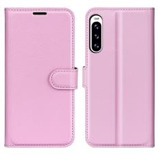  Sony Xperia 10 V Litchi Pl&aring;nboksfodral Ljus Rosa